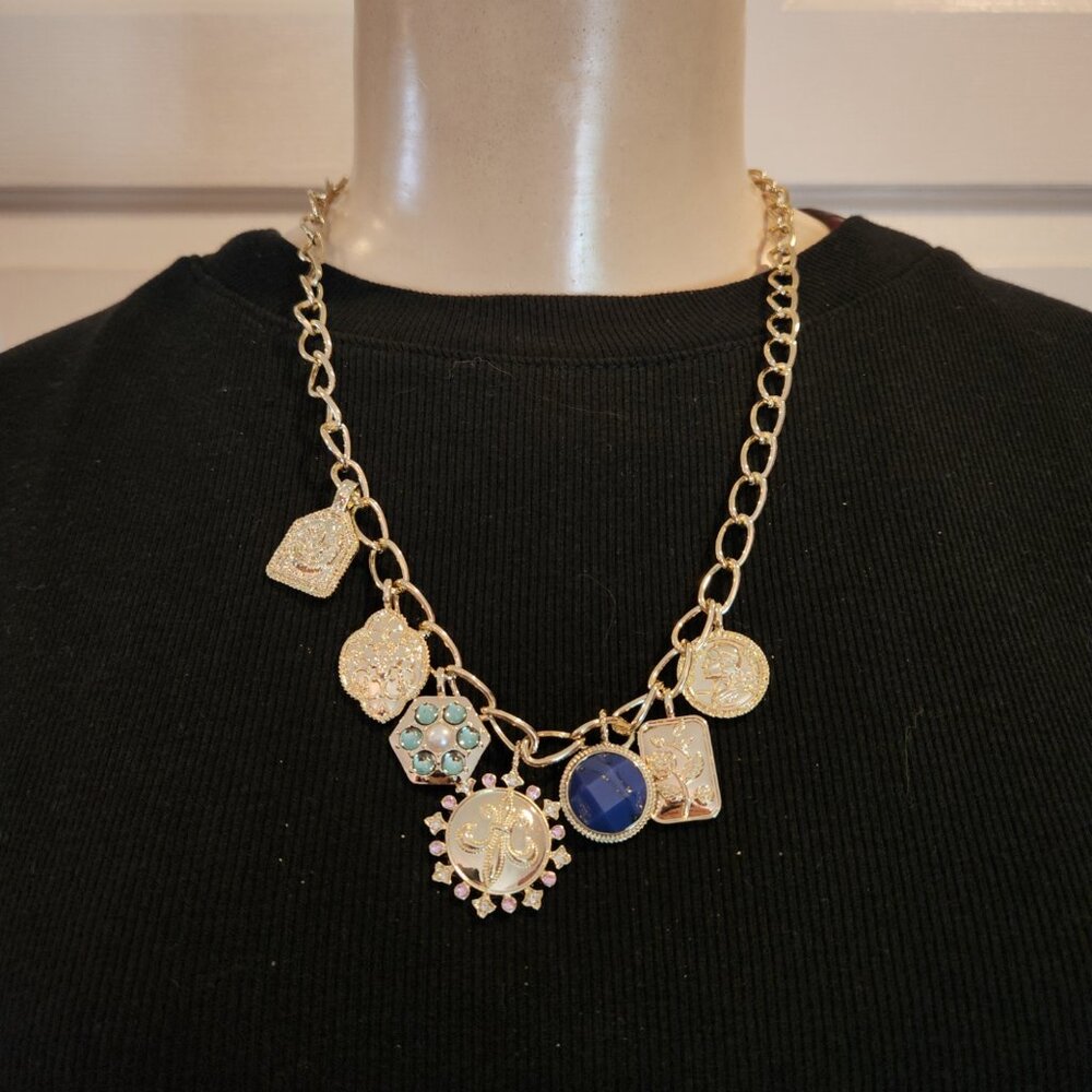 Gold-toned chunky charm necklace